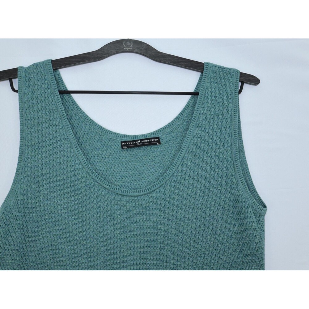 Peruvian Connection Teal Knit Sleeveless Sweater Dress Textured midi A line sz M - Picture 4 of 8